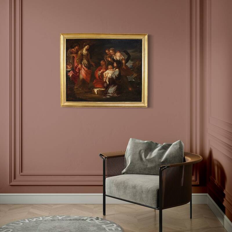 Antique Italian painting Moses saved from the waters from the 17th century