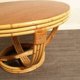 Vintage rattan coffee table with teak top