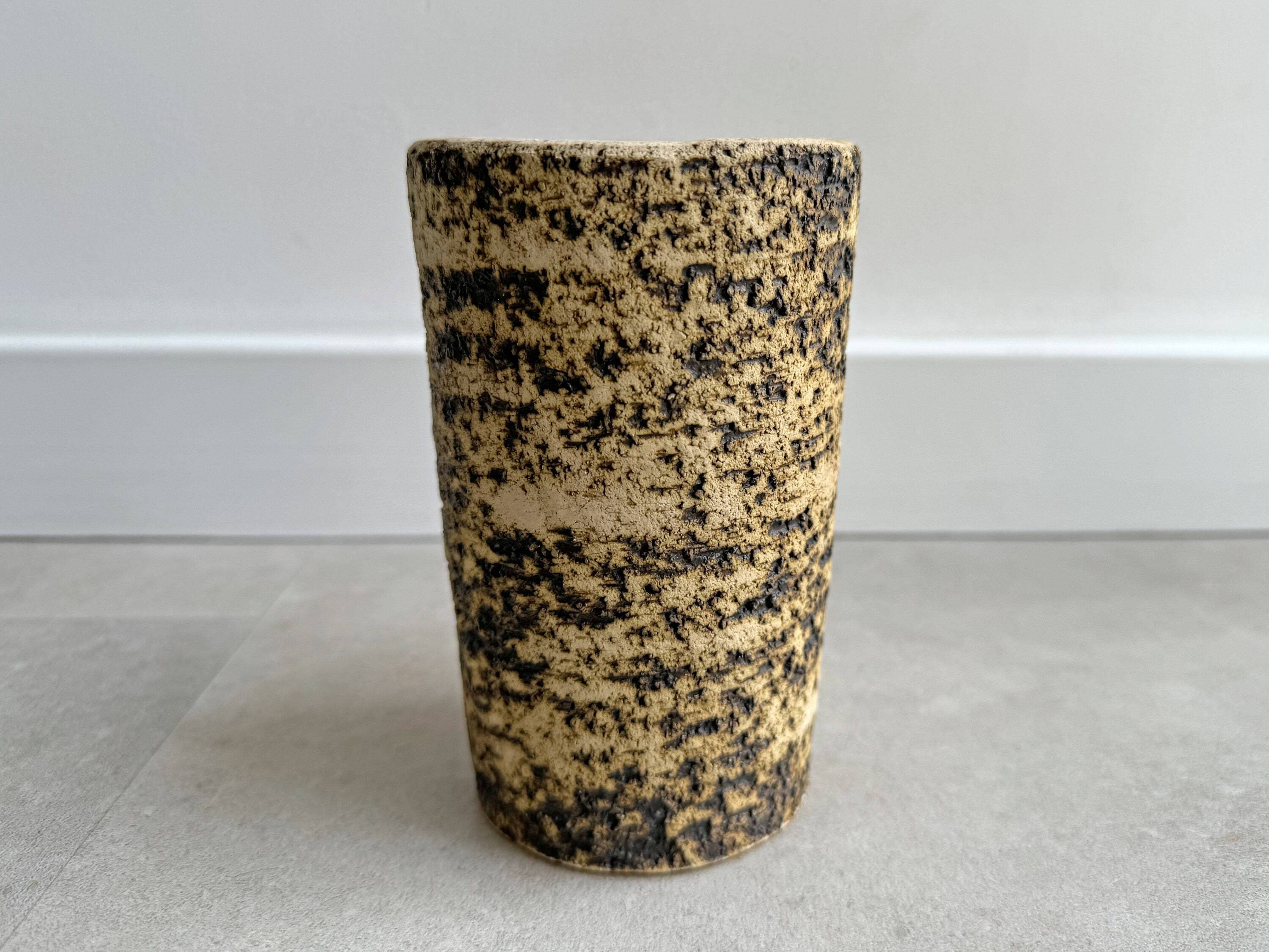 Vintage "Birch Bark" ceramic vase, cylindrical, Chamotte