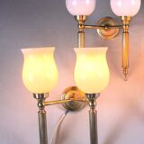 Pair, Neo-Classic Wall Sconces, with Original Tulip Opaline, Maison Jansen France Mid-Century