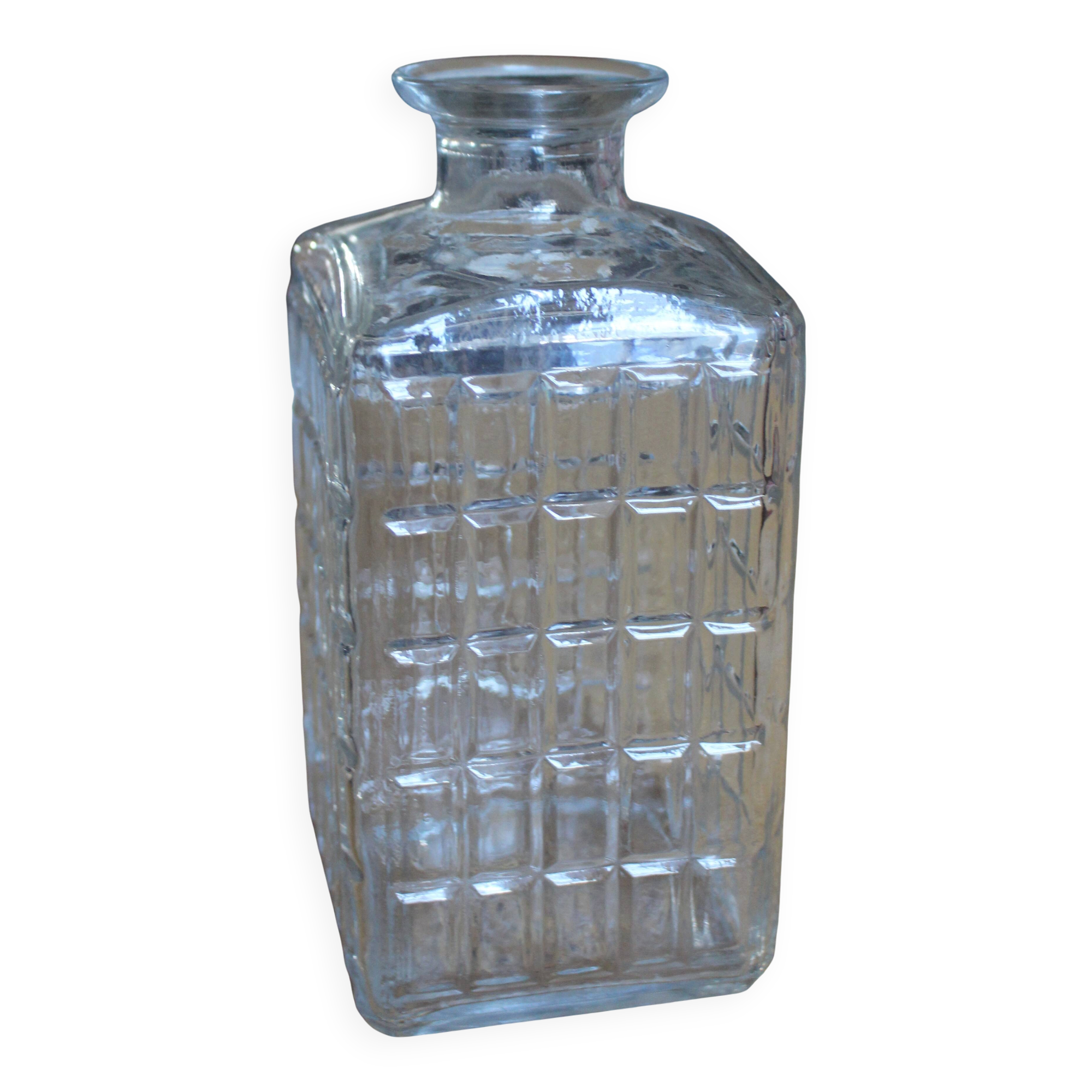 Vintage glass water carafe with rectangular vase.