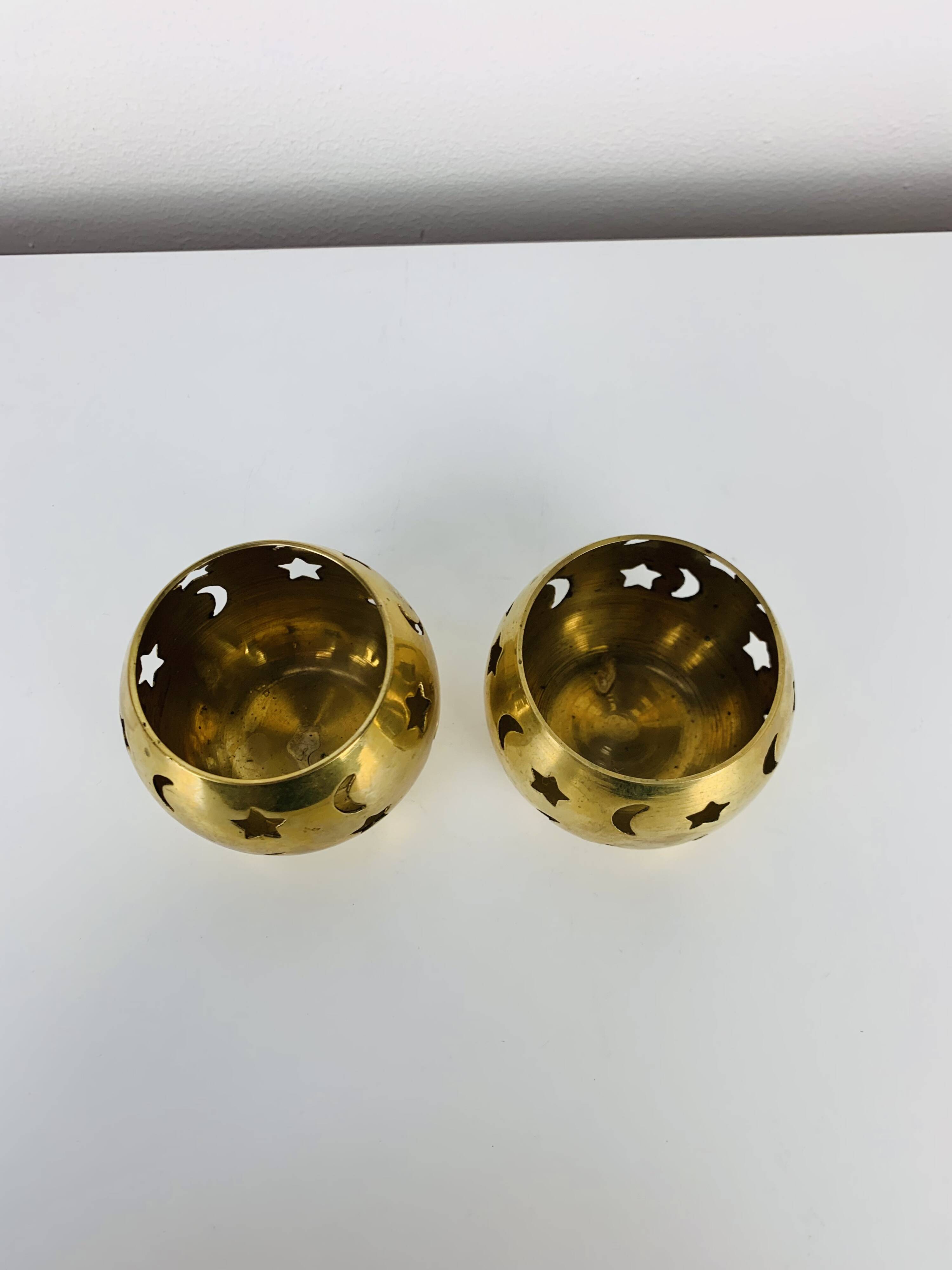 Pair of vintage brass tealight candle holders