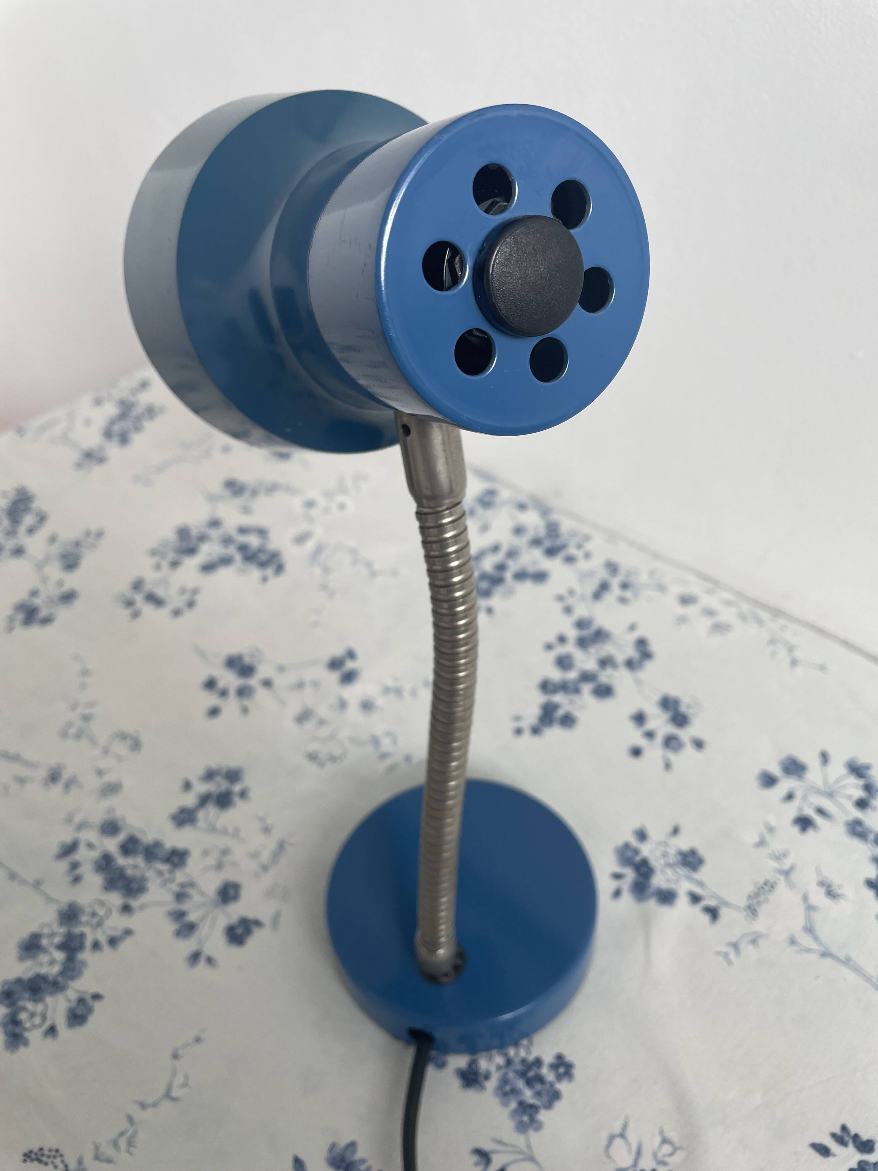 Vintage blue desk lamp, 1970s, flexible chrome metal