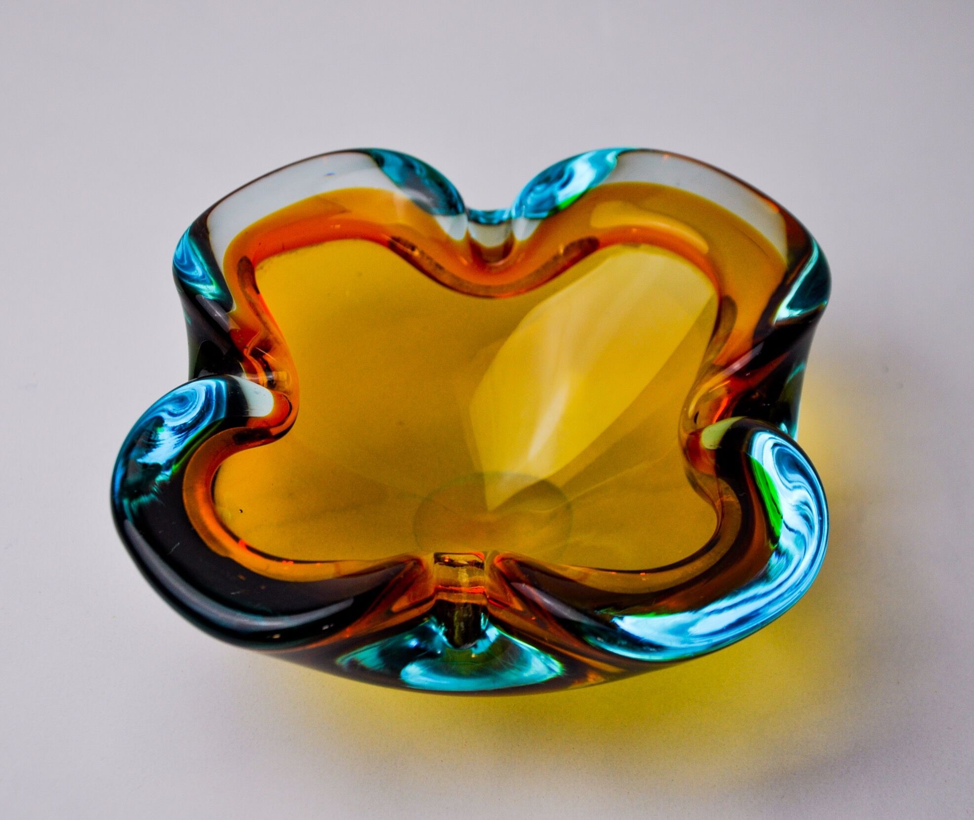 Multicolored Sommerso ashtray by seguso, murano glass, Italy, 1970