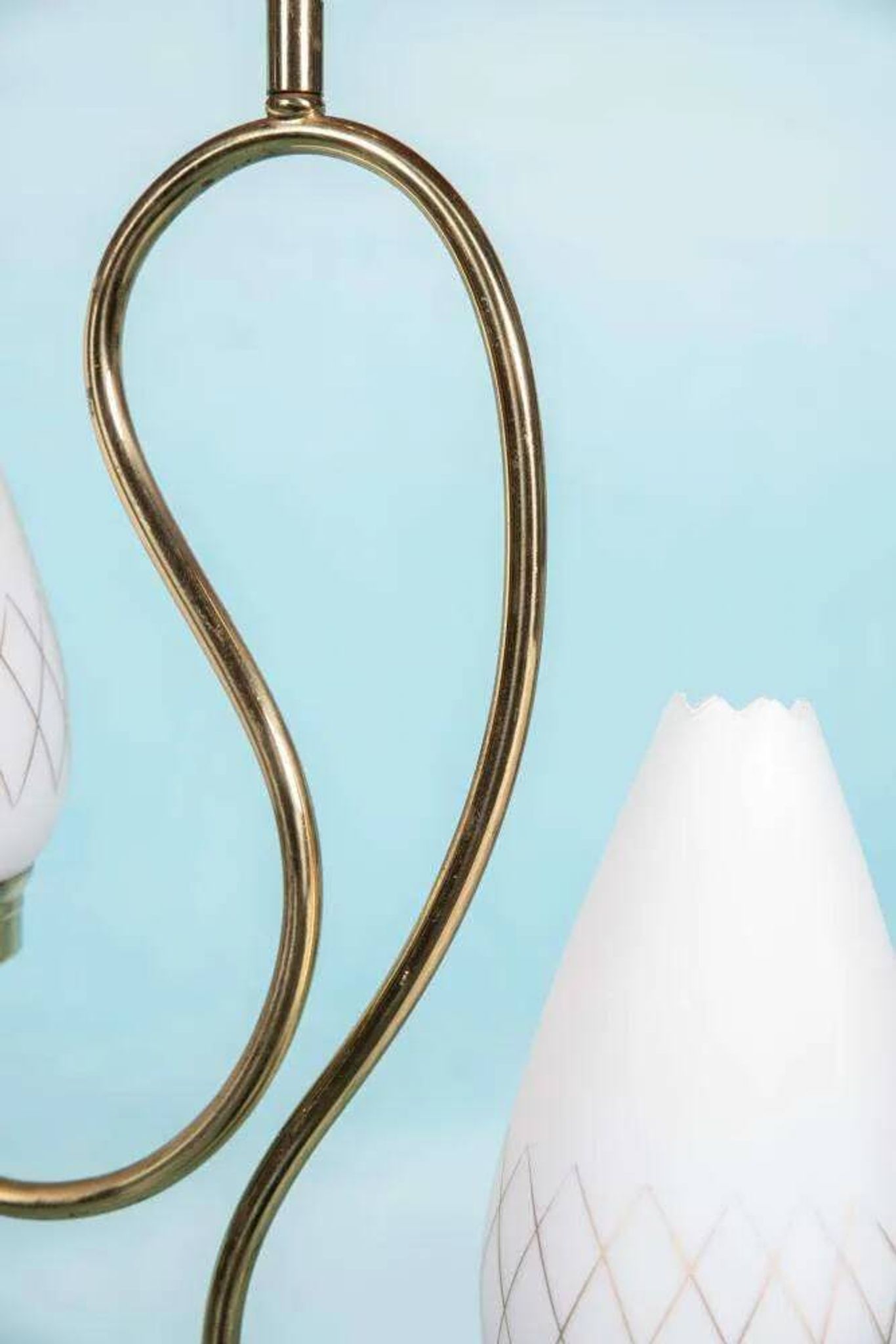 1950s Swedish mid-century suspension, vintage opaline lamp.