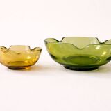 Vintage green and amber glass bowls – 1970s organic design from Canada
