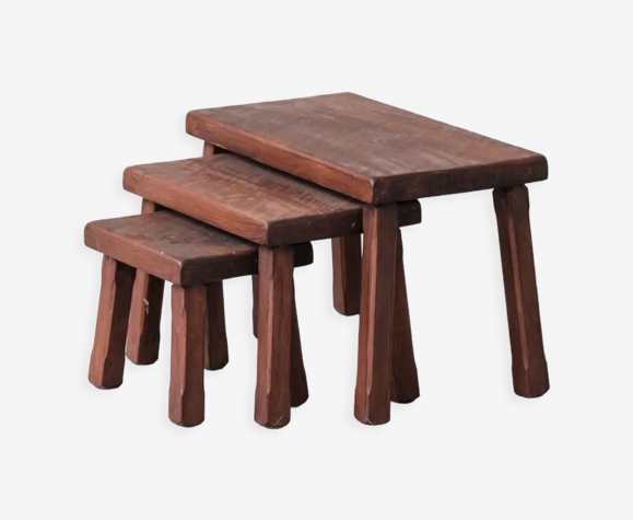Ensemble de trois tables gigognes en chêne foncé du milieu du siècle