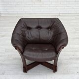 1970s, Scandinavian lounge chair, furniture leather, oak wood.
