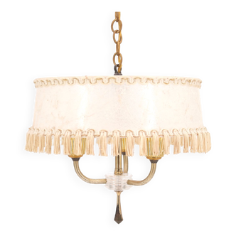 Chandelier in gilded metal and with lampshade, 50s