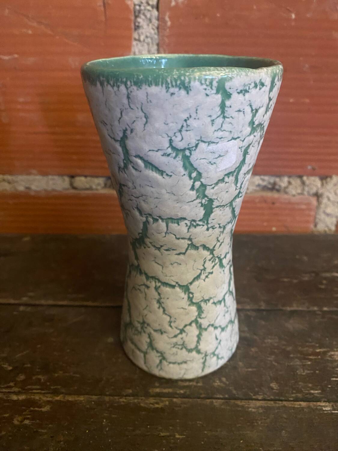 Antique Diabolo Vase VALLAURIS Cracked White & Green Ceramic Vintage