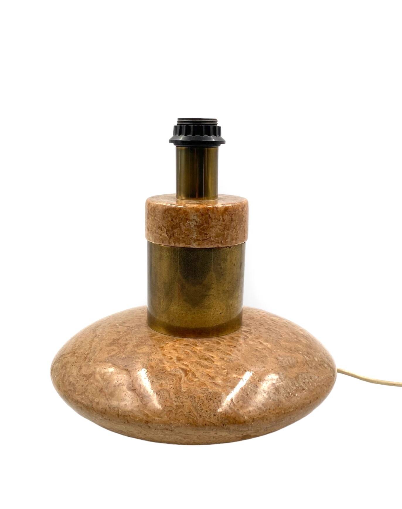 Hollywood regency pink granite and brass table lamp base, Italy 1970 ca.