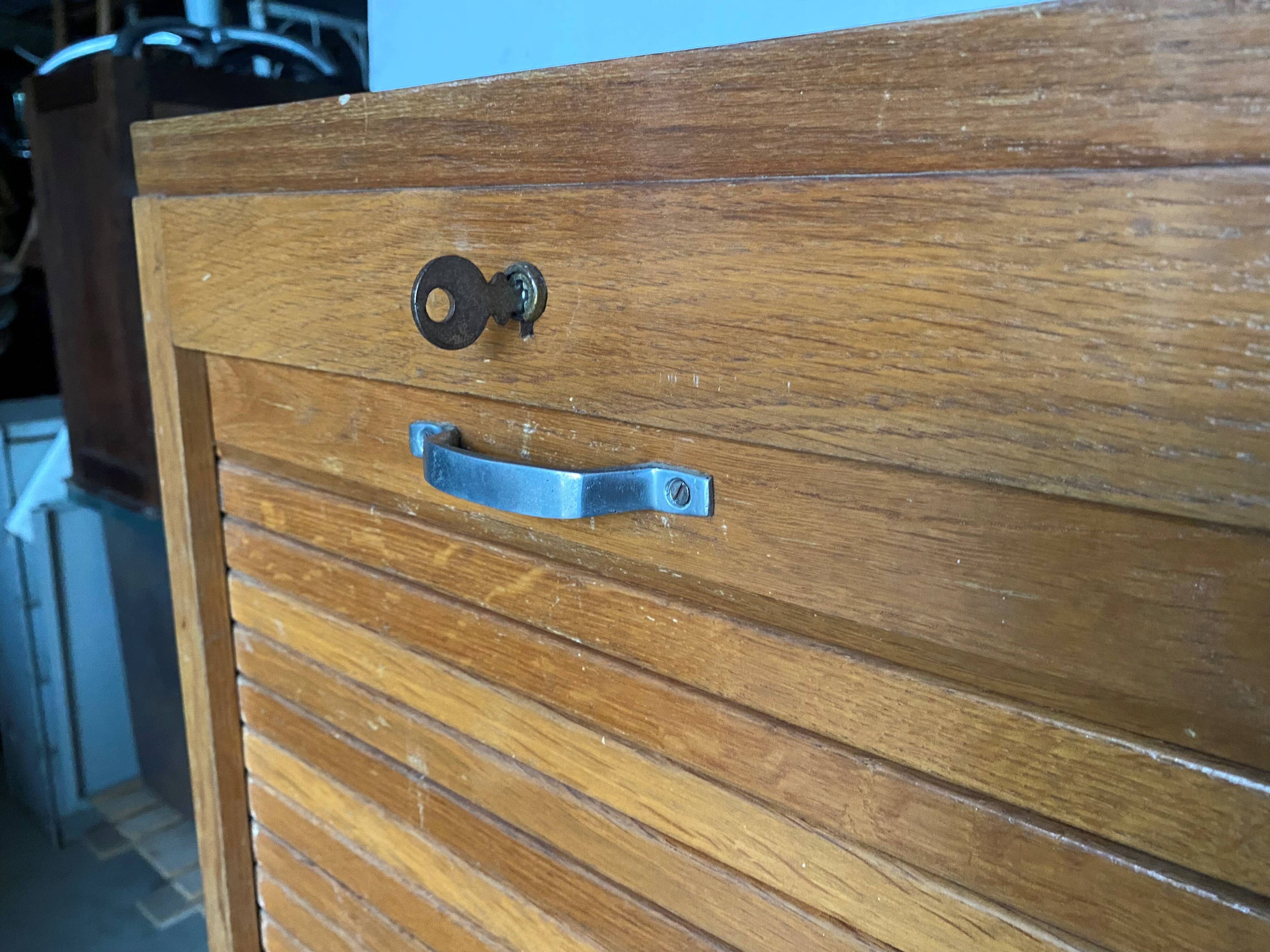 Oak curtained filing cabinet storage furniture 1950