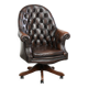 Brown cow leather Chesterfield office chair on wheels in English style
