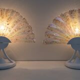 Pair of Postmodern Italian Iridescent Murano Glass Fan Table Lamps, 1980s