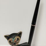 Porte stylo zoomorphe chat bronze patine noir design vintage
