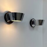 Pair of vintage wall lights, chrome and frosted glass, France, 1970.