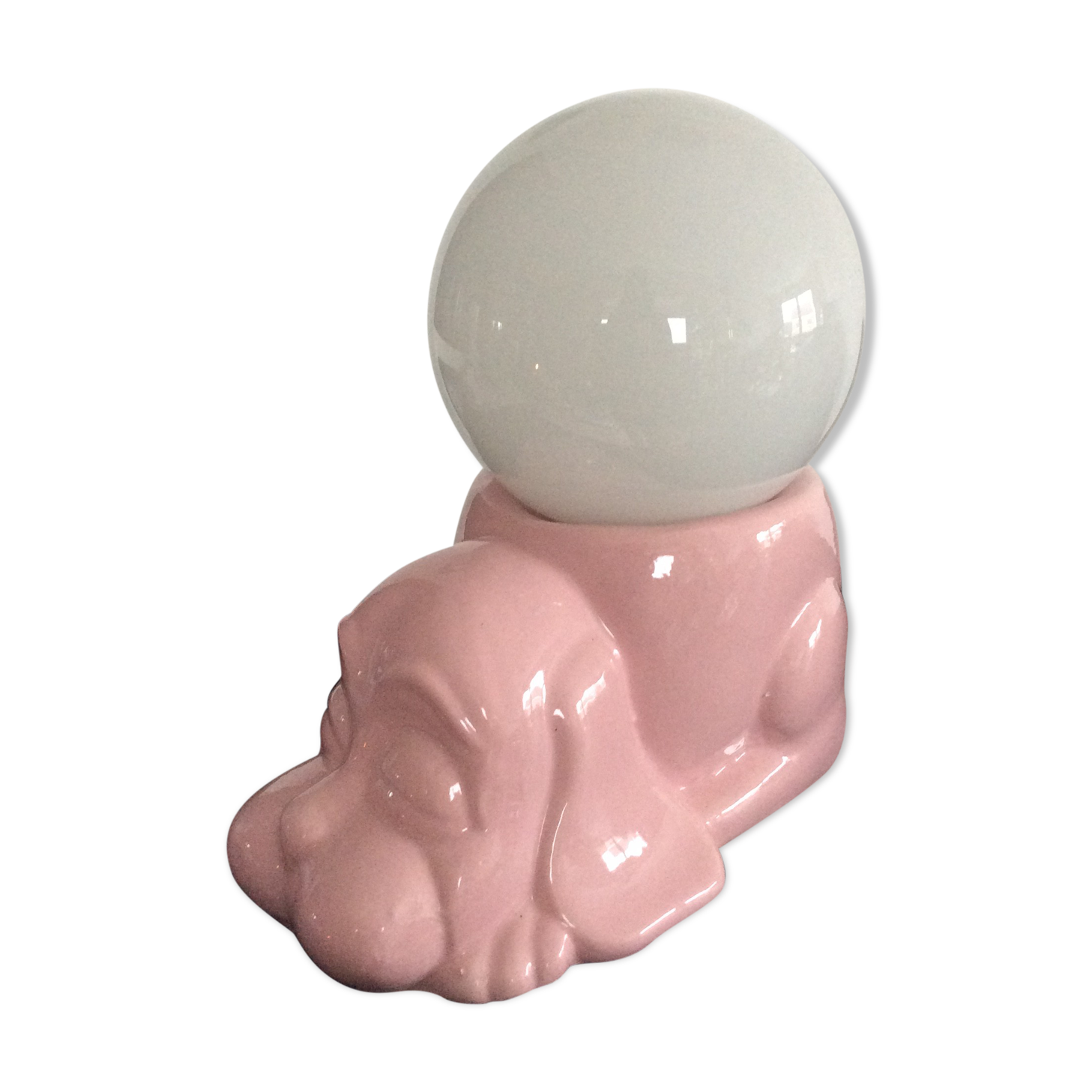 Vintage lamp dog ceramic opal globe 70s-80s