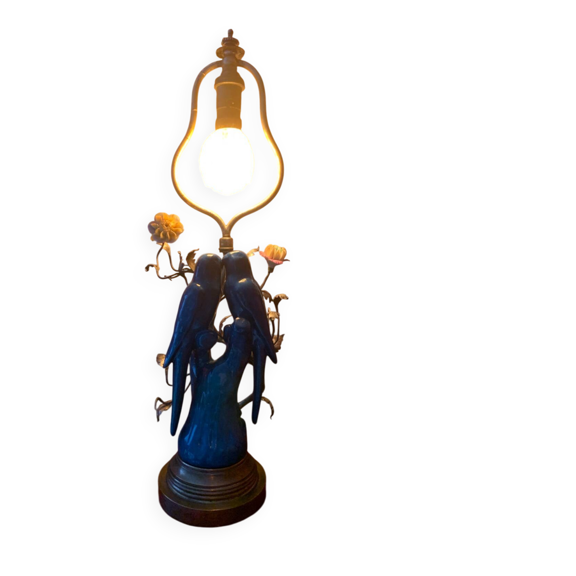 Superb Arras Lamp & Flower Faience - Silvered Bronze - Boler brand -
