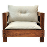 Solid oak lounge chair — rebuilt in 100% virgin wool