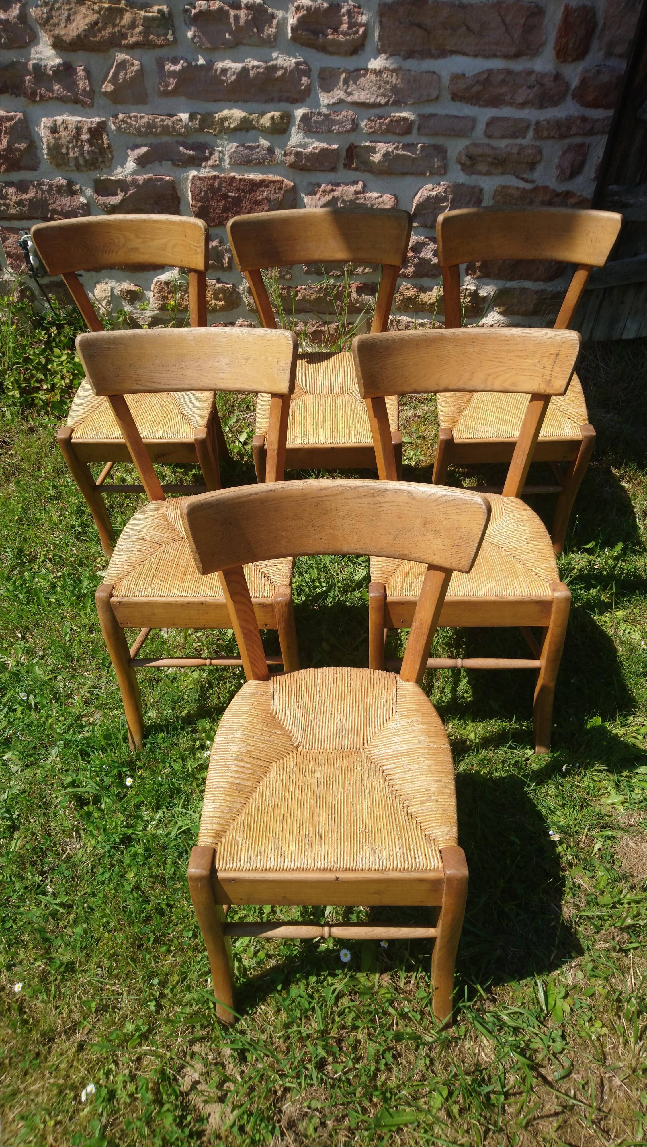 6 straw and beech bistro chairs