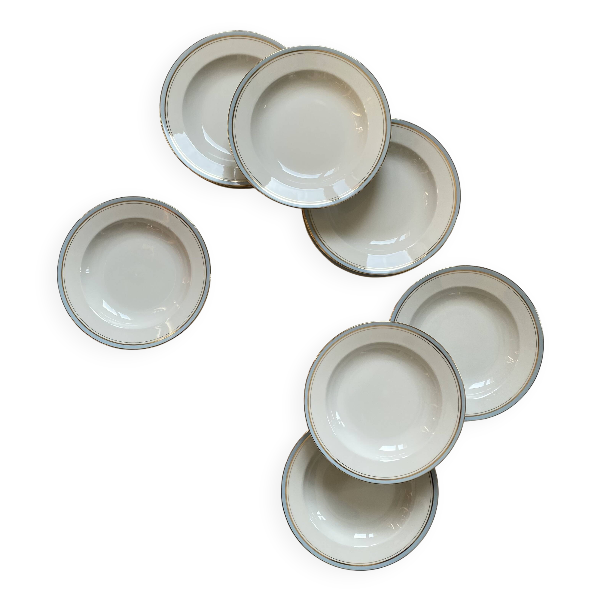 11 antique porcelain soup plates from the Couleuvre factory