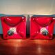 Pair of Space Age wall sconces in red ceramic, 1970.
