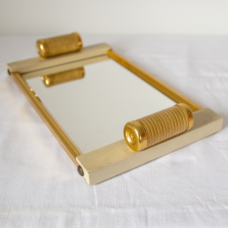 Plateau miroir bois et métal