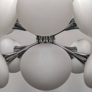 Sputnik chandelier with 12 frosted glass lights, Italy circa 1970.