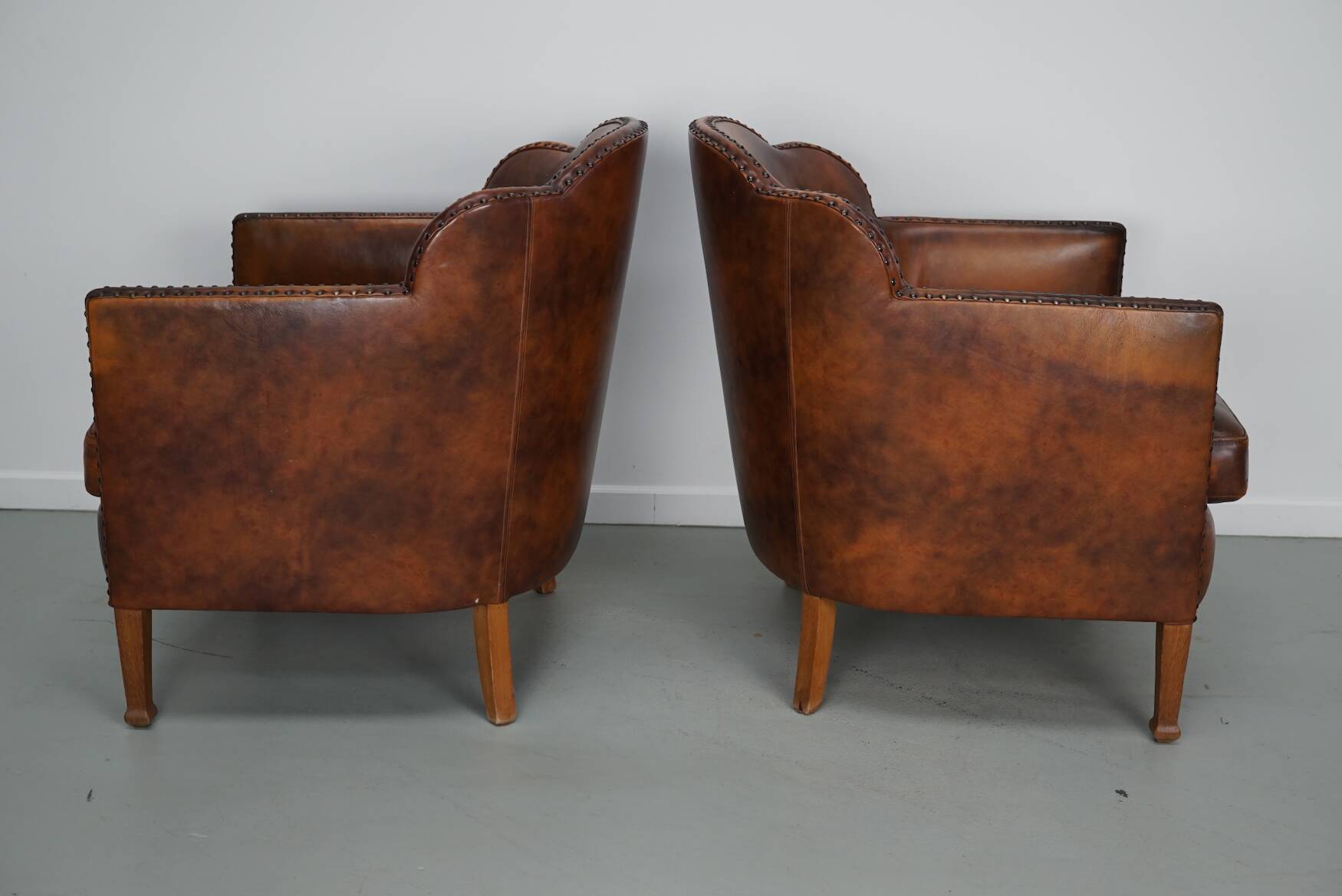 Vintage Dutch Cognac-Coloured Leather Club Chair, Lot of 2