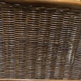 Wicker and brown wood magazine rack
