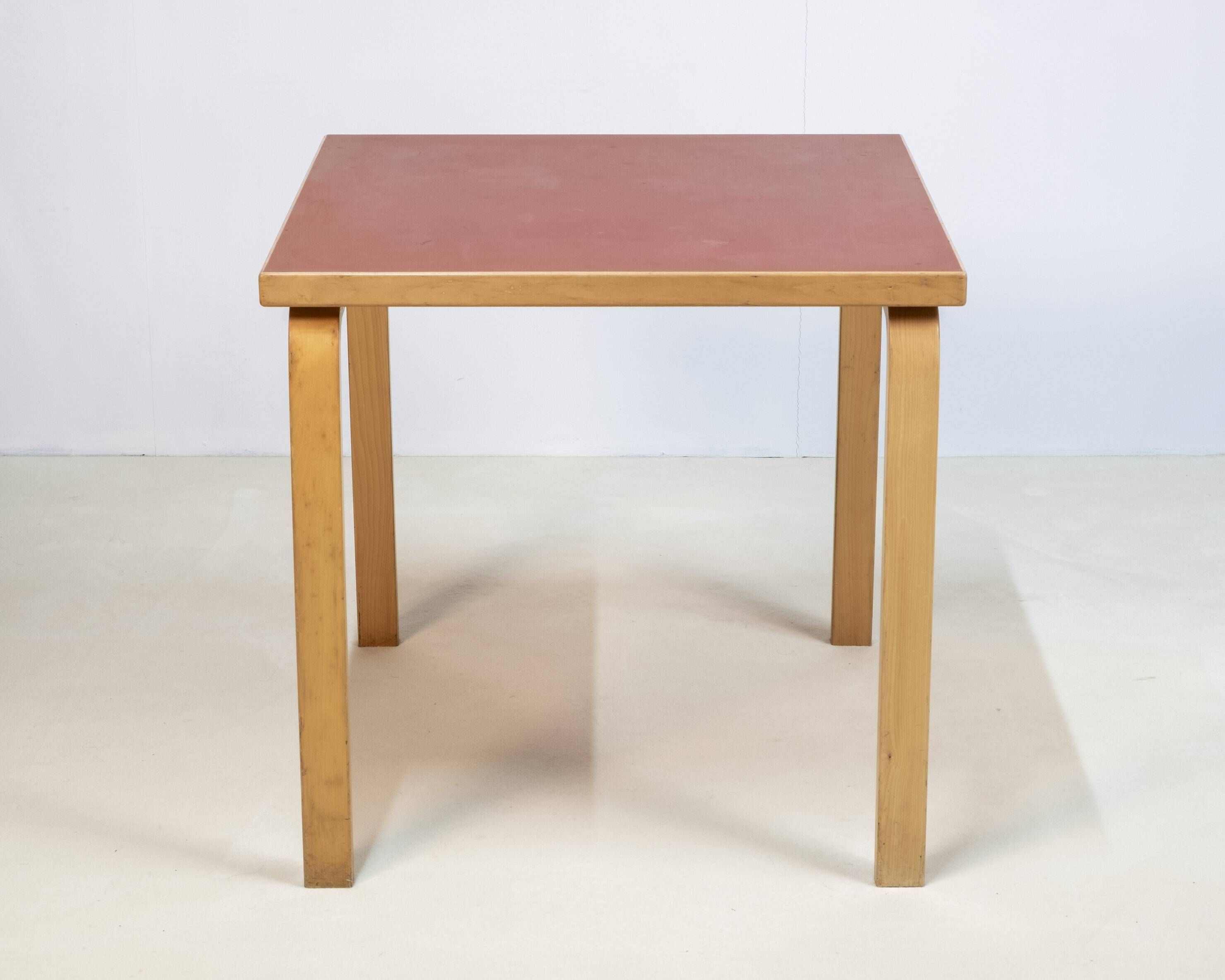 Alvar Aalto Model 81C Square Dining Table in Red Linoleum, Artek, 1970s