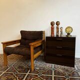 Vintage armchair – corduroy & pine