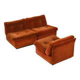 Set of three vintage armchairs. 1970s. Orange corduroy.