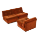 Set of three vintage armchairs. 1970s. Orange corduroy.