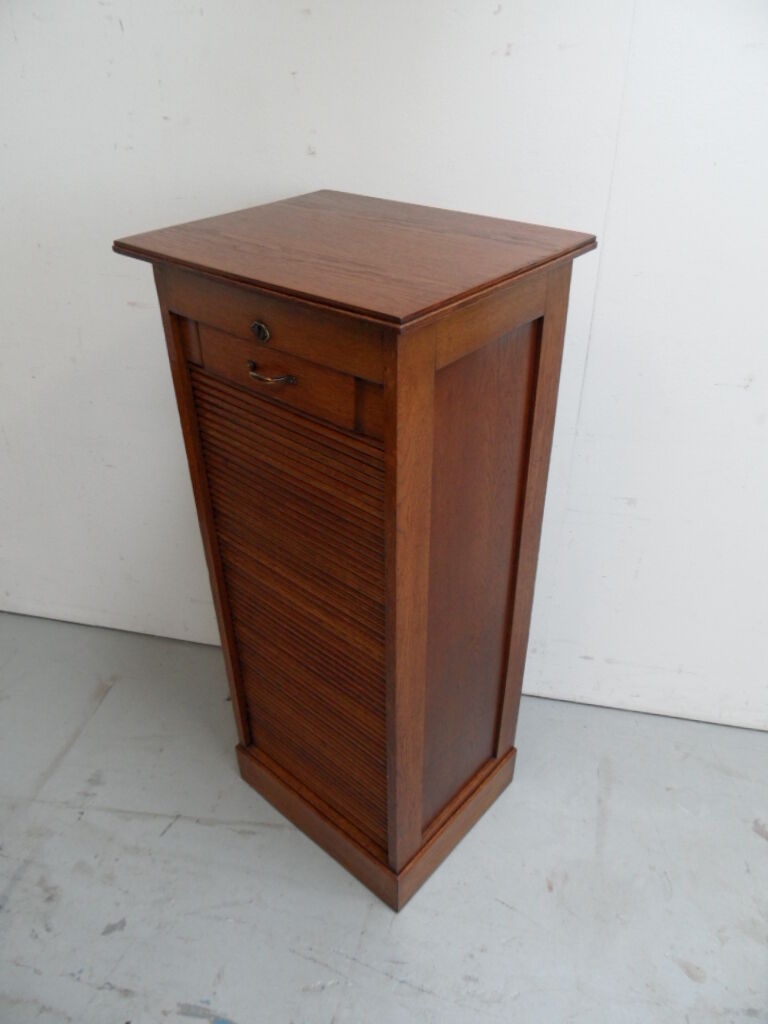 Vintage oak filing cabinet with roller shutter