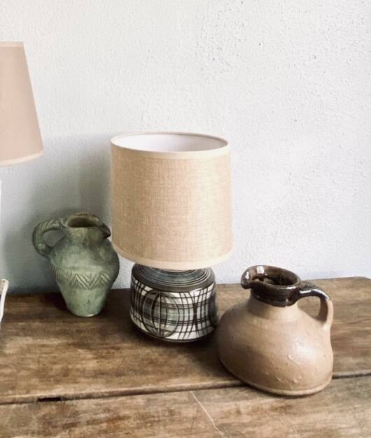 Earthenware lamp, braided fabric cable, 70s