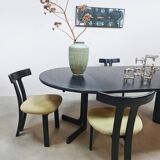 Midcentury 'T-shape' black oak extendable dining set vintage