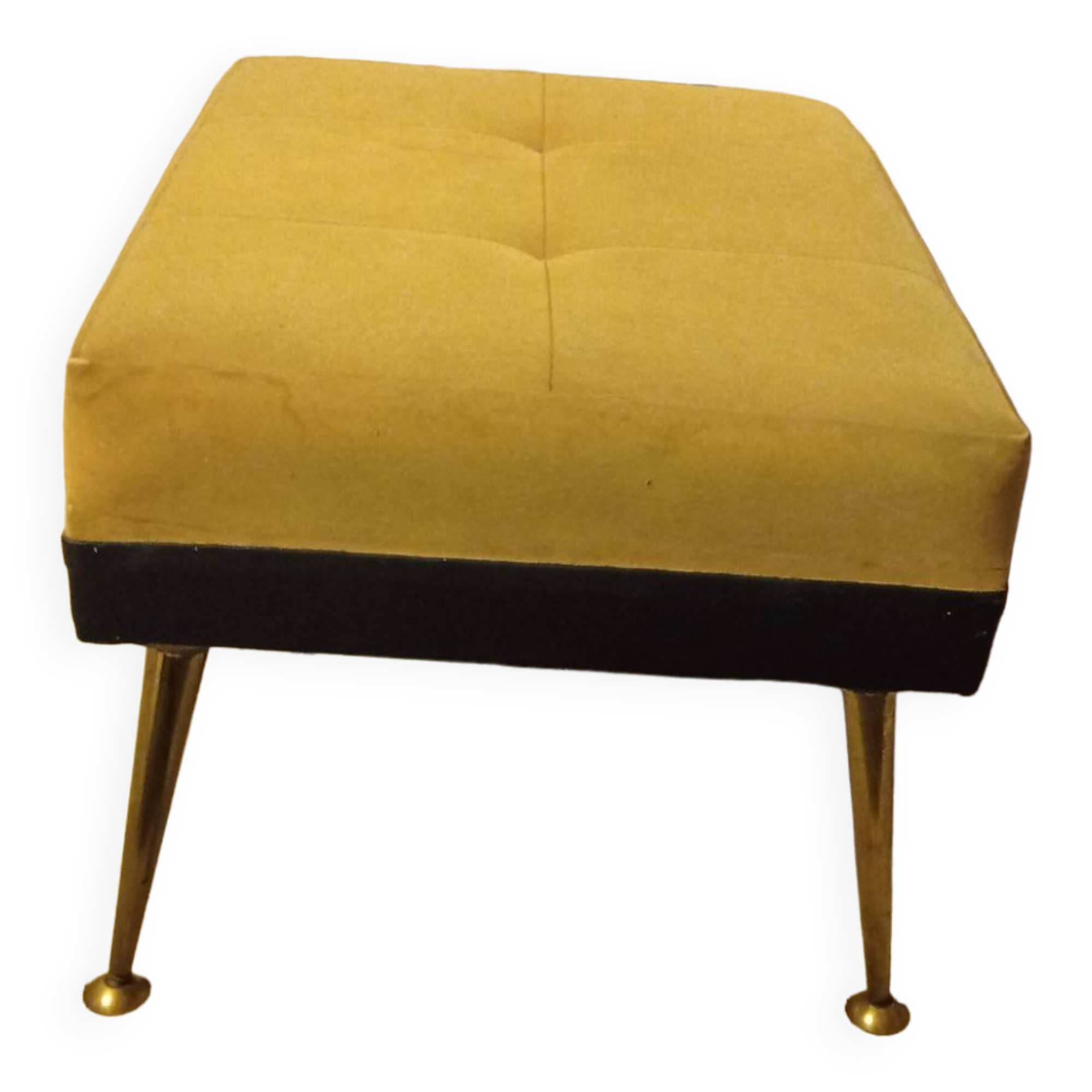 old footrest/pouf 4 brass compass legs 60s