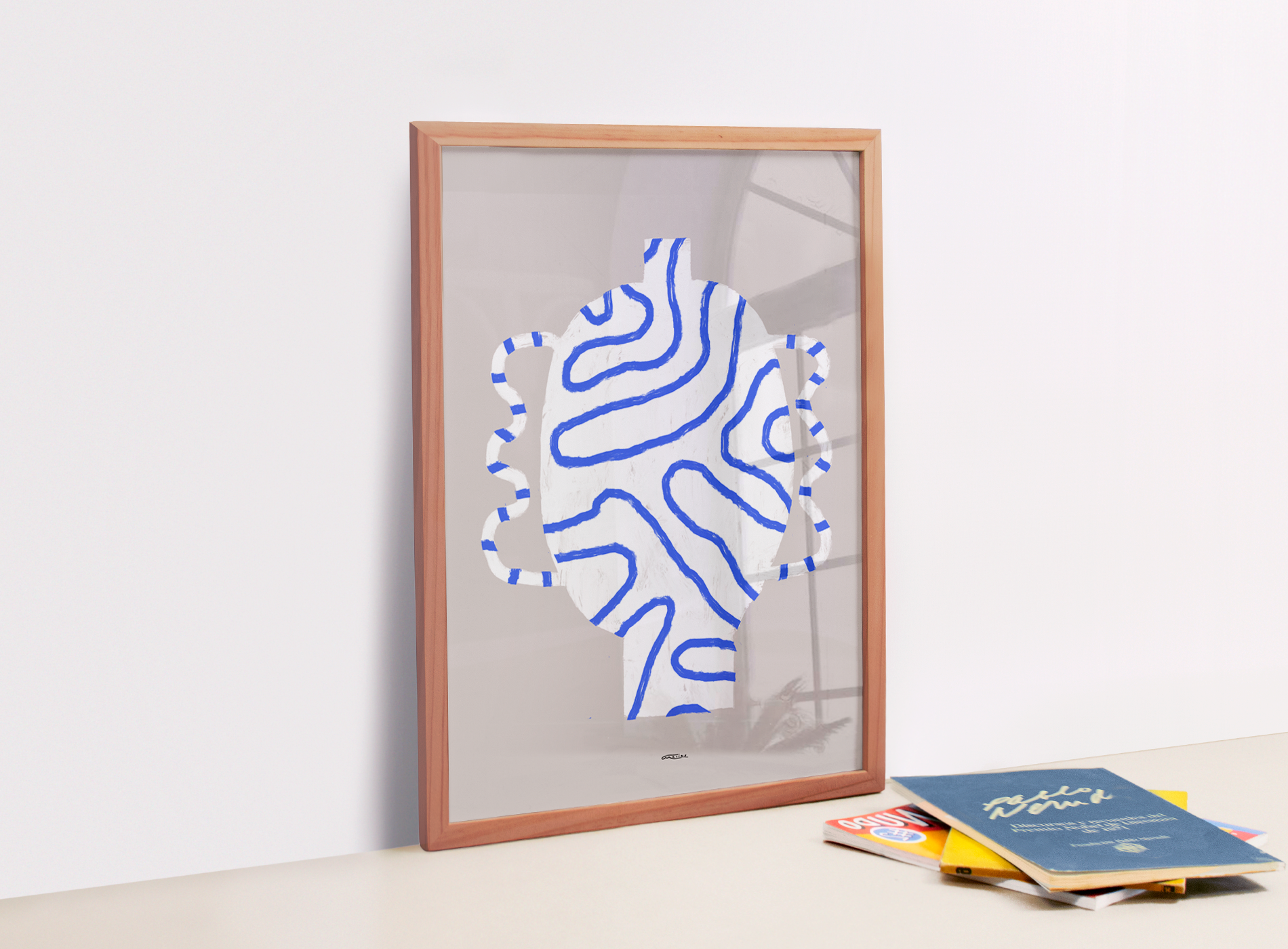Pop-up Christmas 22 - Wall display white vase blue lines 50cm*70cm