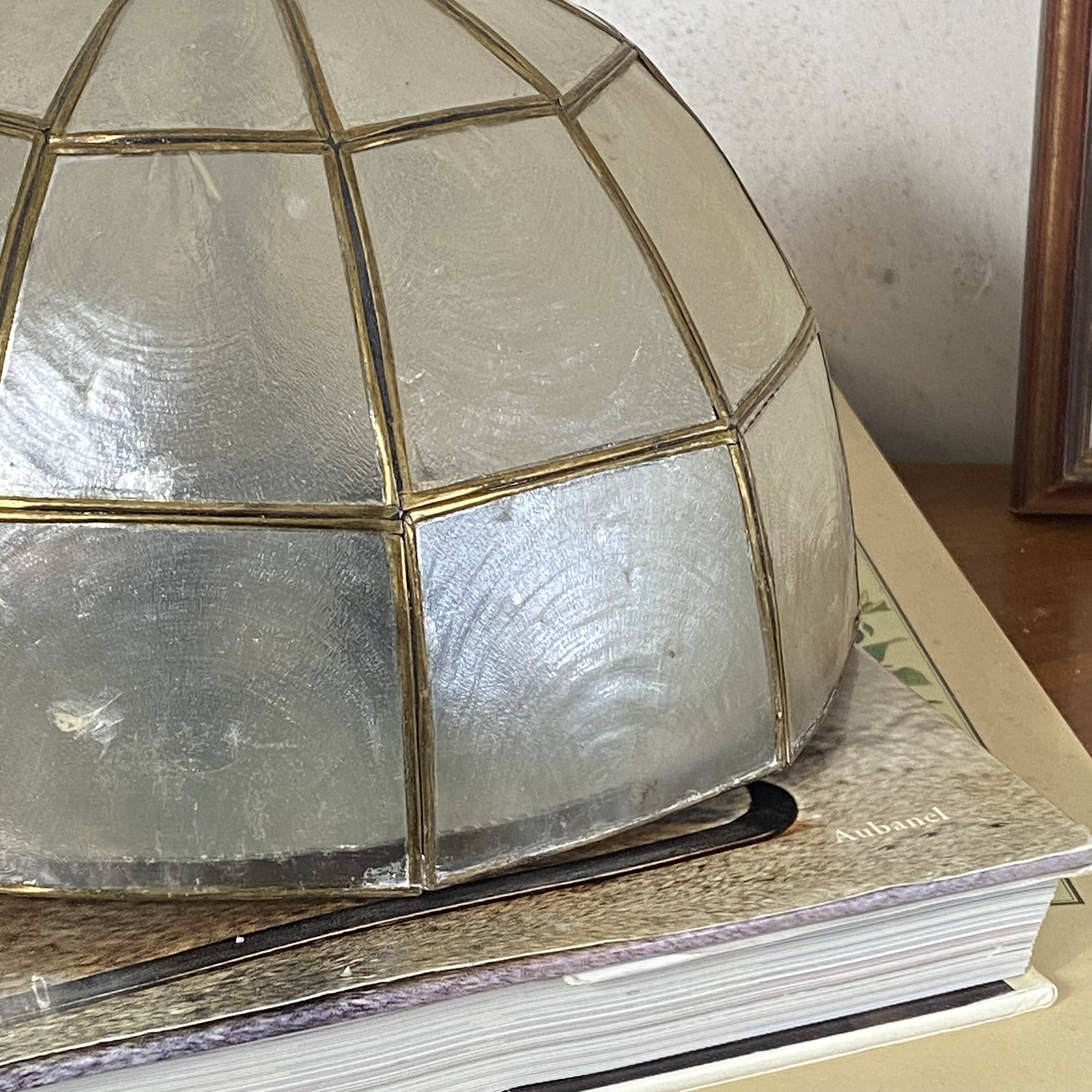 Small ceiling light with a mother-of-pearl shade from the 1950s.