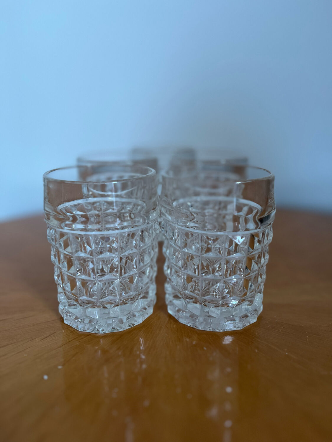 Vintage diamond tip cut whisky glasses 1960/70