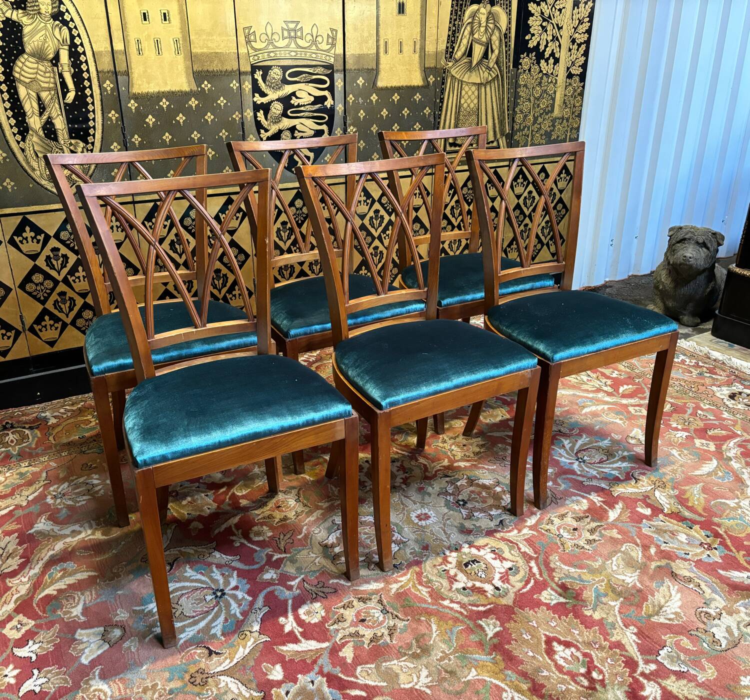 6 cherry wood chairs with openwork backs