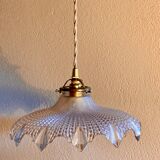 Suspension Holophane vintage diamond glass