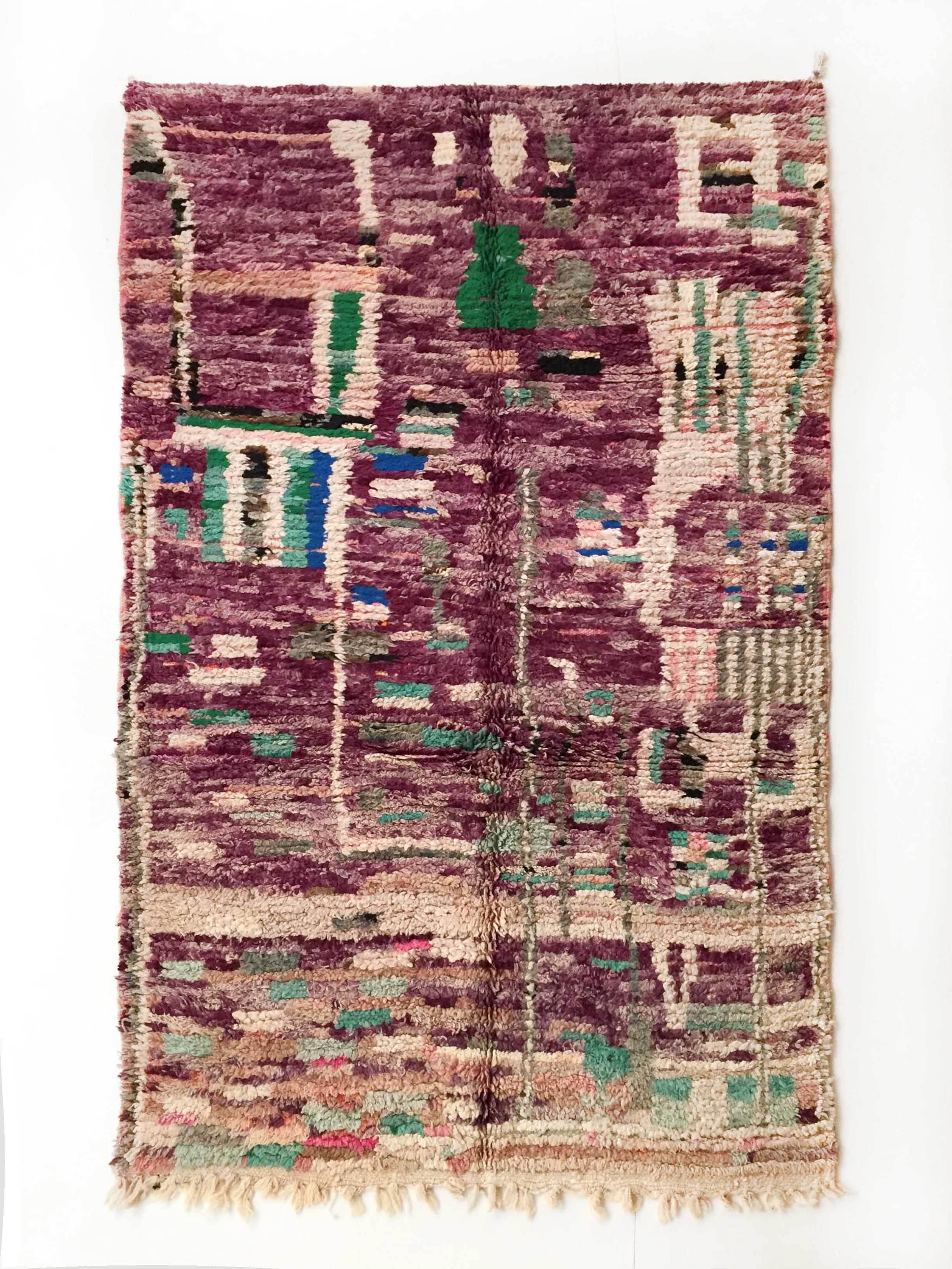 Berber rug Boujaad purple with colorful patterns 264x141cm