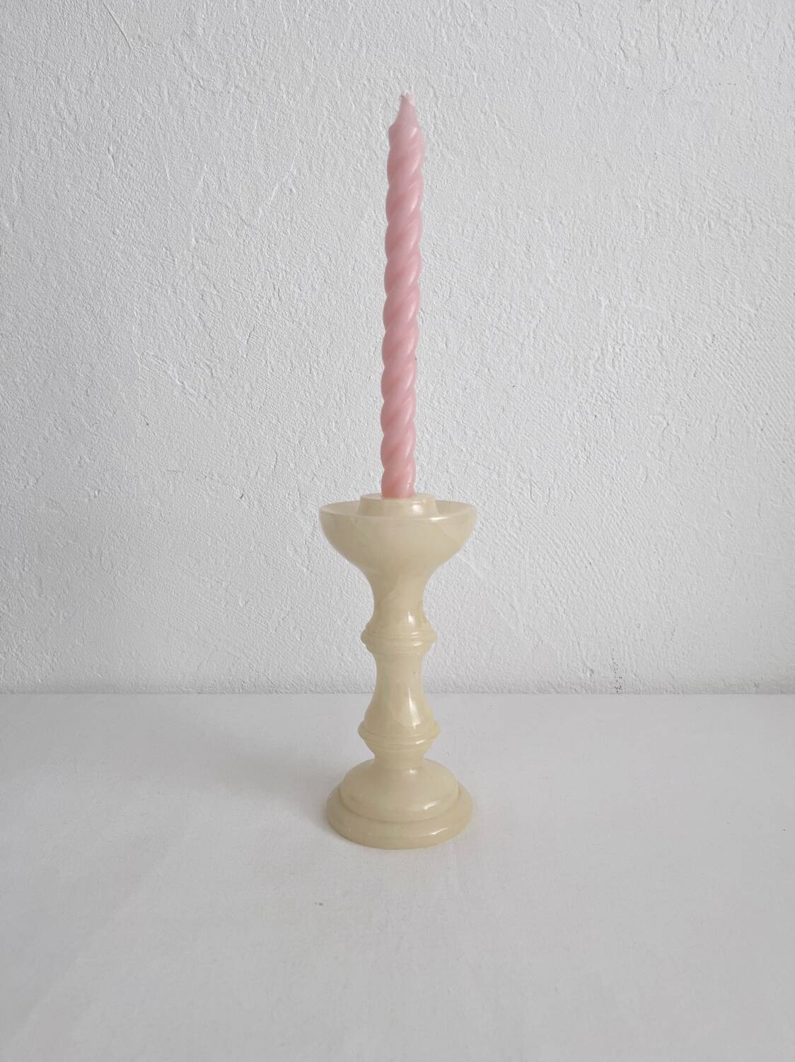 Vintage alabaster-style resin candlestick holder