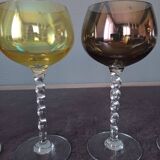 4 colored crystal wine glasses with twisted stems