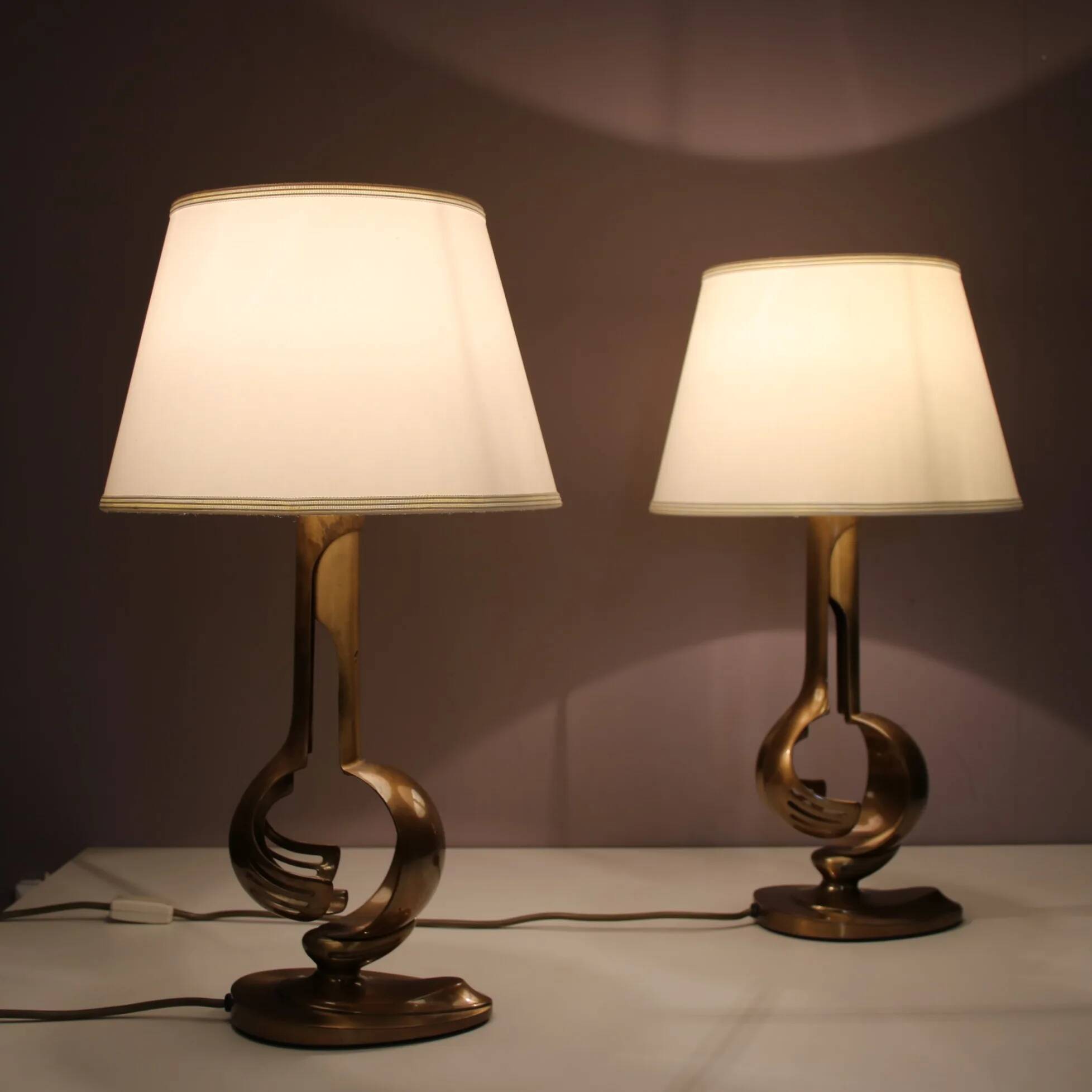 1970s pair of brass table lamps from France