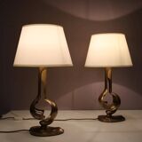 1970s pair of brass table lamps from France