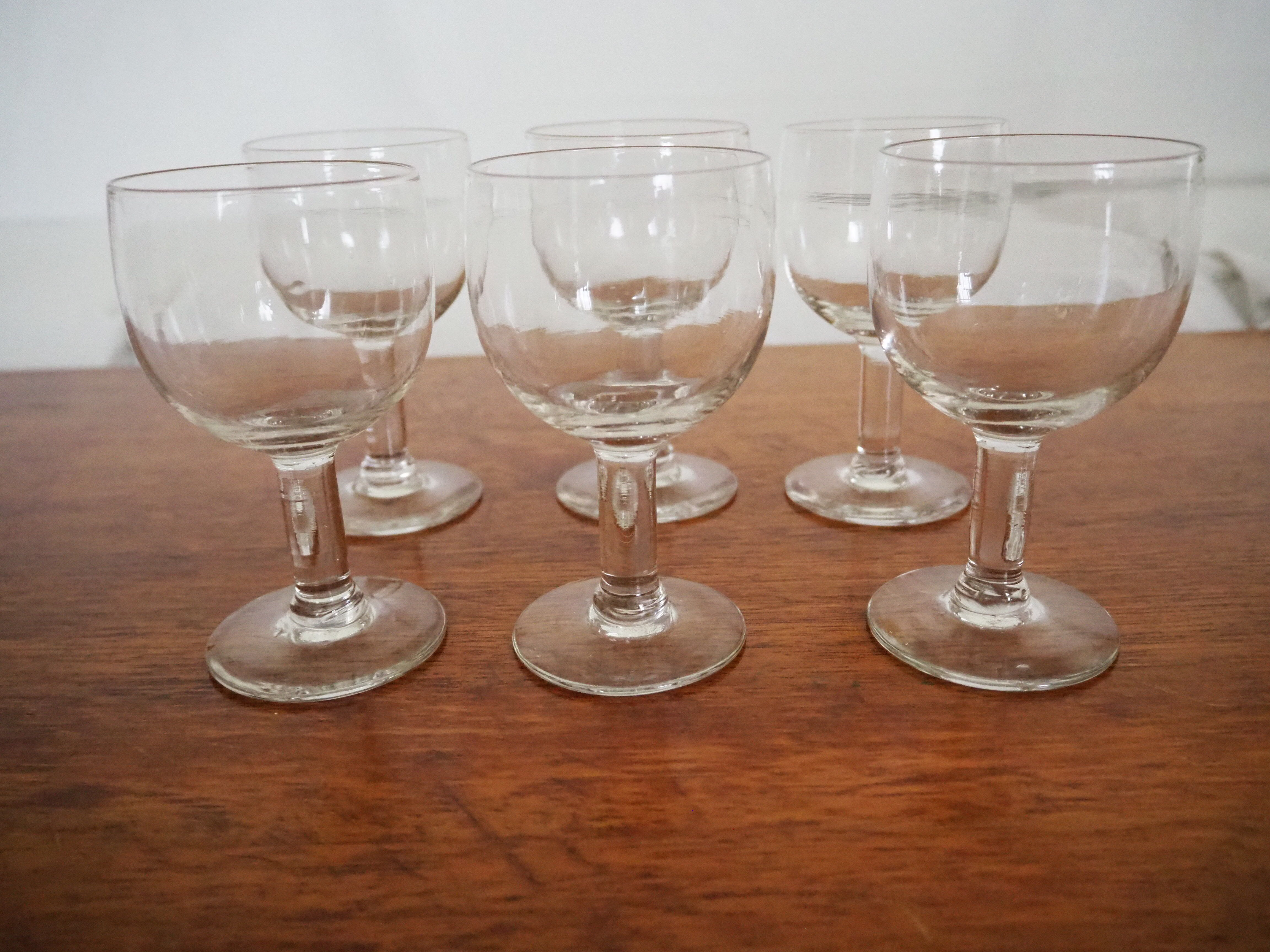 6 verres ballon ancien style bistrot XXème siècle