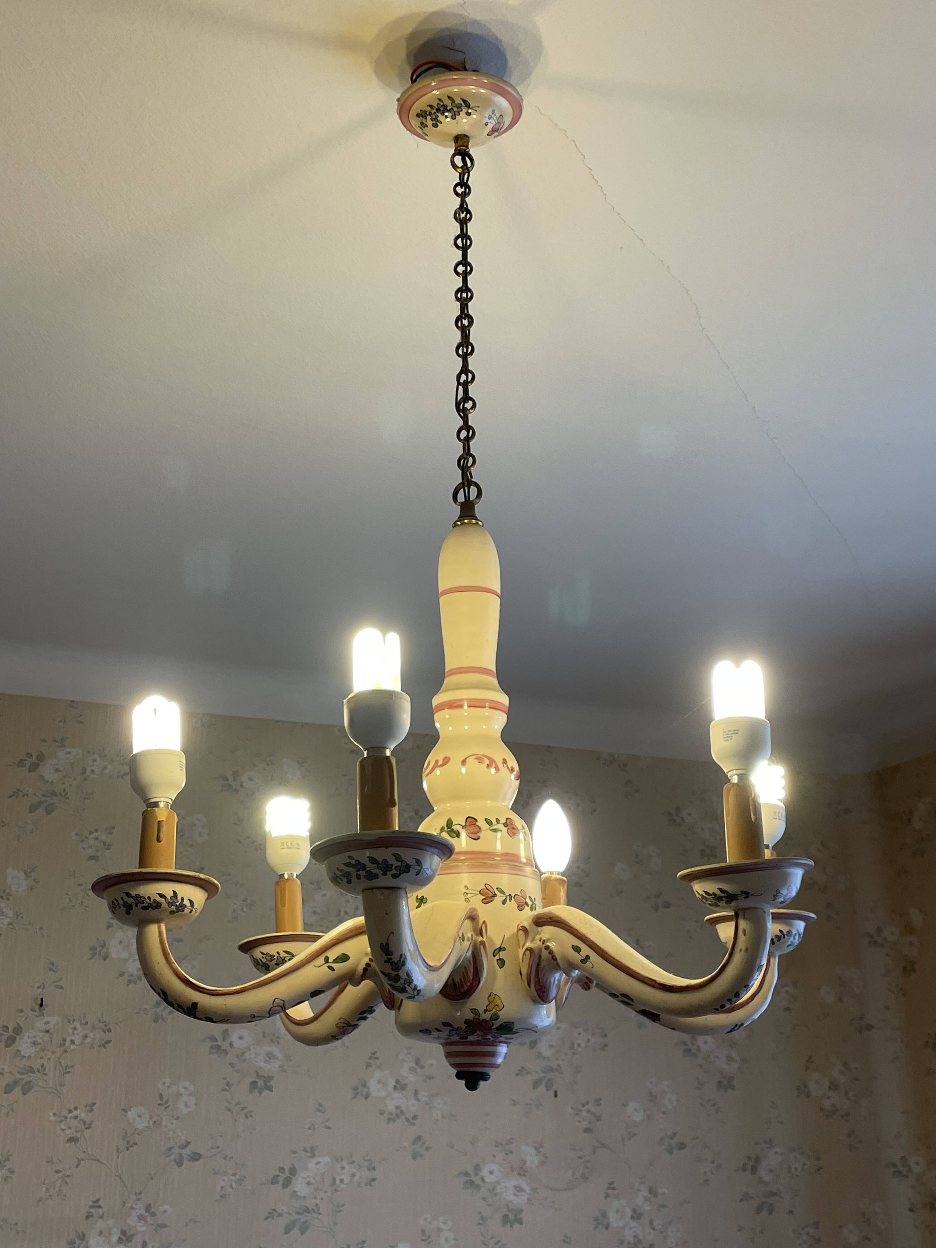 Antique chandelier in eastern faience, to be re-electrified, sold dismantled circa 1930